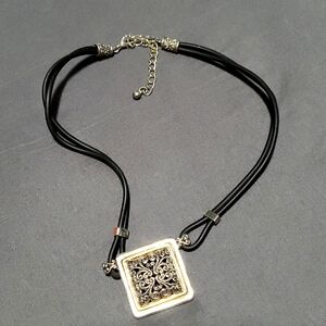 Silver Designer Square Pendant Necklace, Vintage Inspired. Item 266